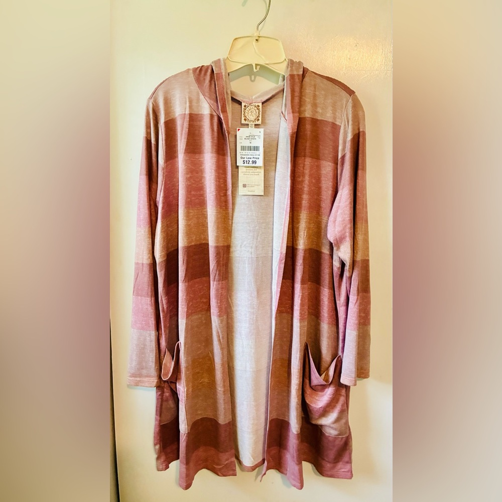 Striped Pink and Brown Open Cardigan